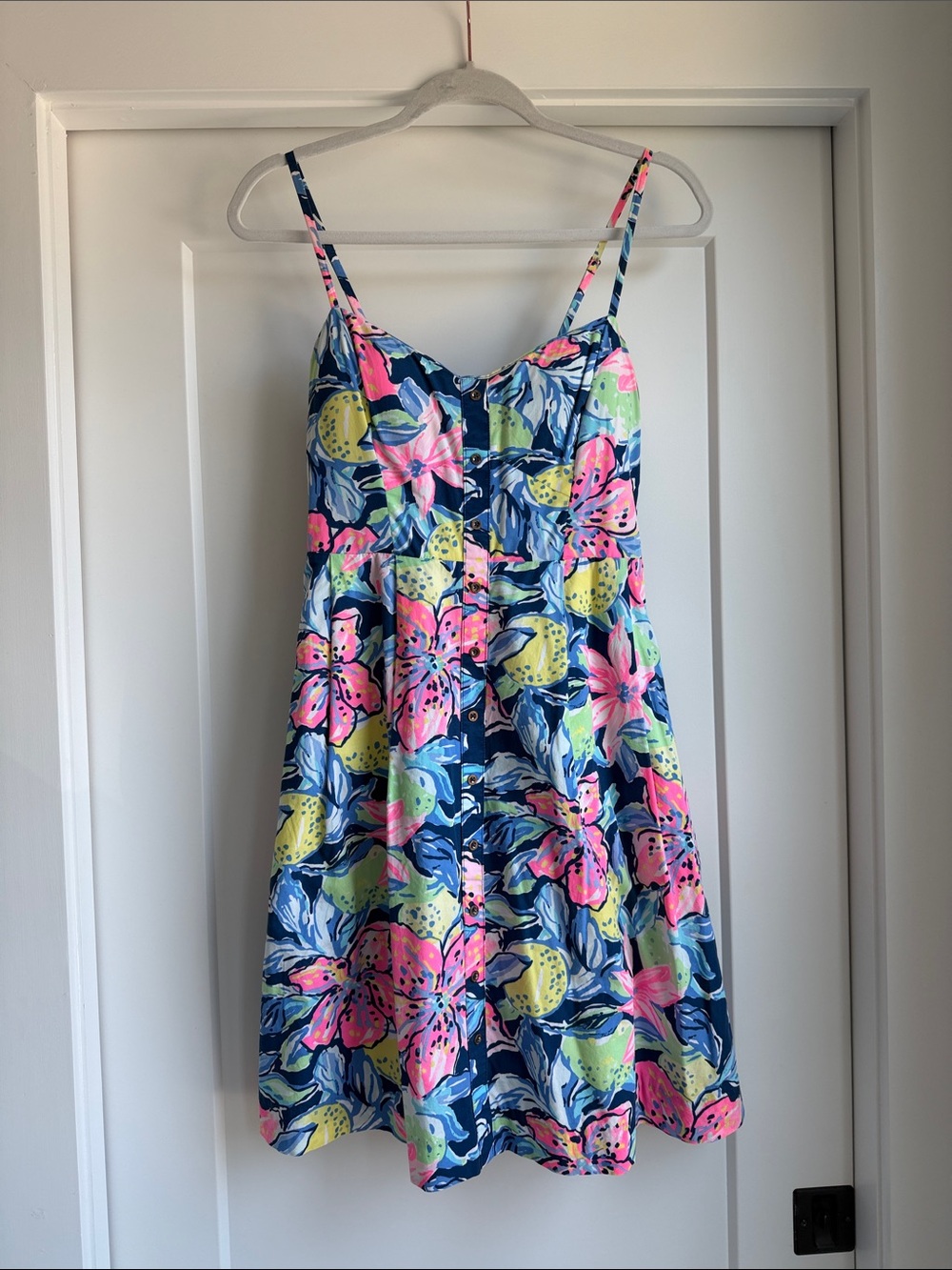 Lilly Pulitzer Navy Floral Spaghetti-Strap Sundress with Pink & Lime Accents